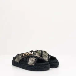 Mujer MOU Sandalias-SANDALIA - - CRISS-CROSS ROPE SANDAL RAFFIA BLACK