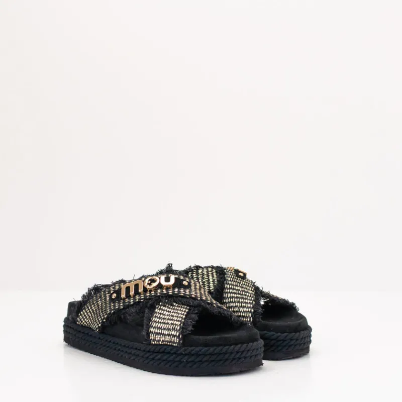 Mujer MOU Sandalias-SANDALIA - - CRISS-CROSS ROPE SANDAL RAFFIA BLACK