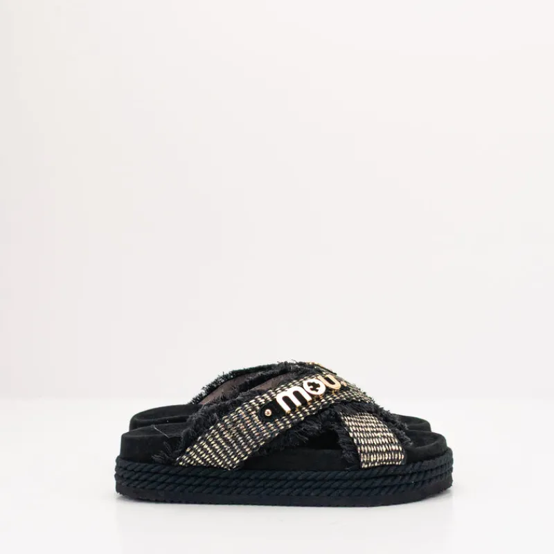 Mujer MOU Sandalias-SANDALIA - - CRISS-CROSS ROPE SANDAL RAFFIA BLACK
