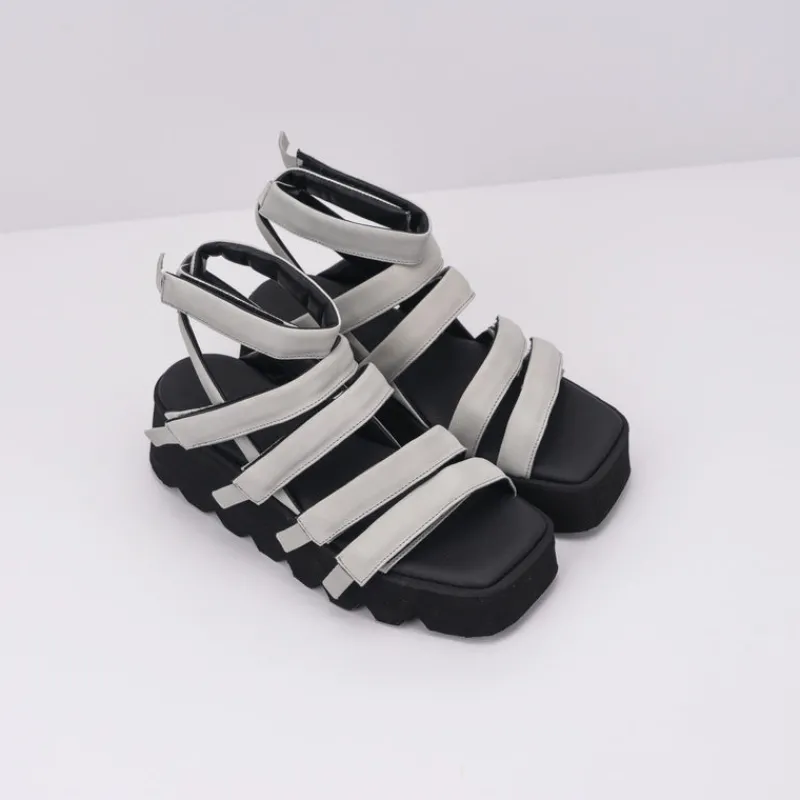 Mujer PURO-SECRET Sandalias-SANDALIA - PURO SECRET - HIGH 5 CALF LEATHER LIGHT GREY BLACK