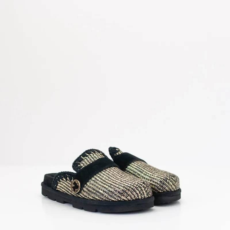 Mujer MOU Zuecos-ZUECO - - LOW BIO SABOT PLAIN RAFFIA BLACK