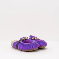 Mujer MOU Zuecos-ZUECO - - WINTER BIO SLIDE LONG HAIR PONYSKIN LETTER LOGO PURPLE