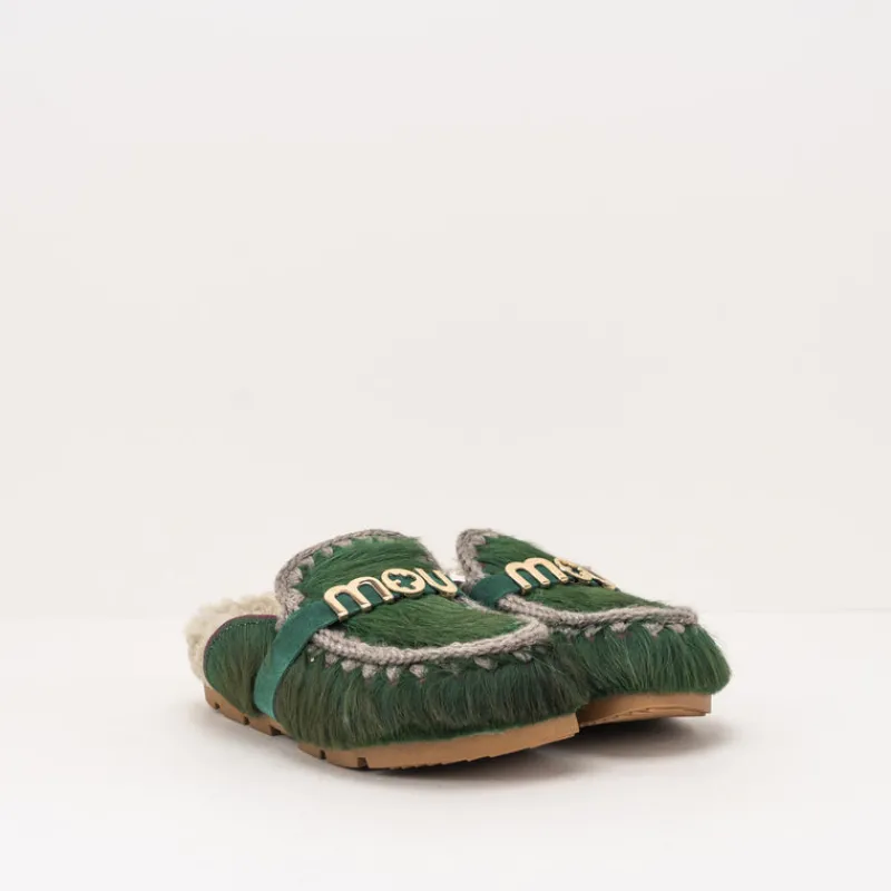 Mujer MOU Zuecos-ZUECO - - WINTER BIO SLIDE LONG HAIR PONYSKIN LETTER LOGO GREEN